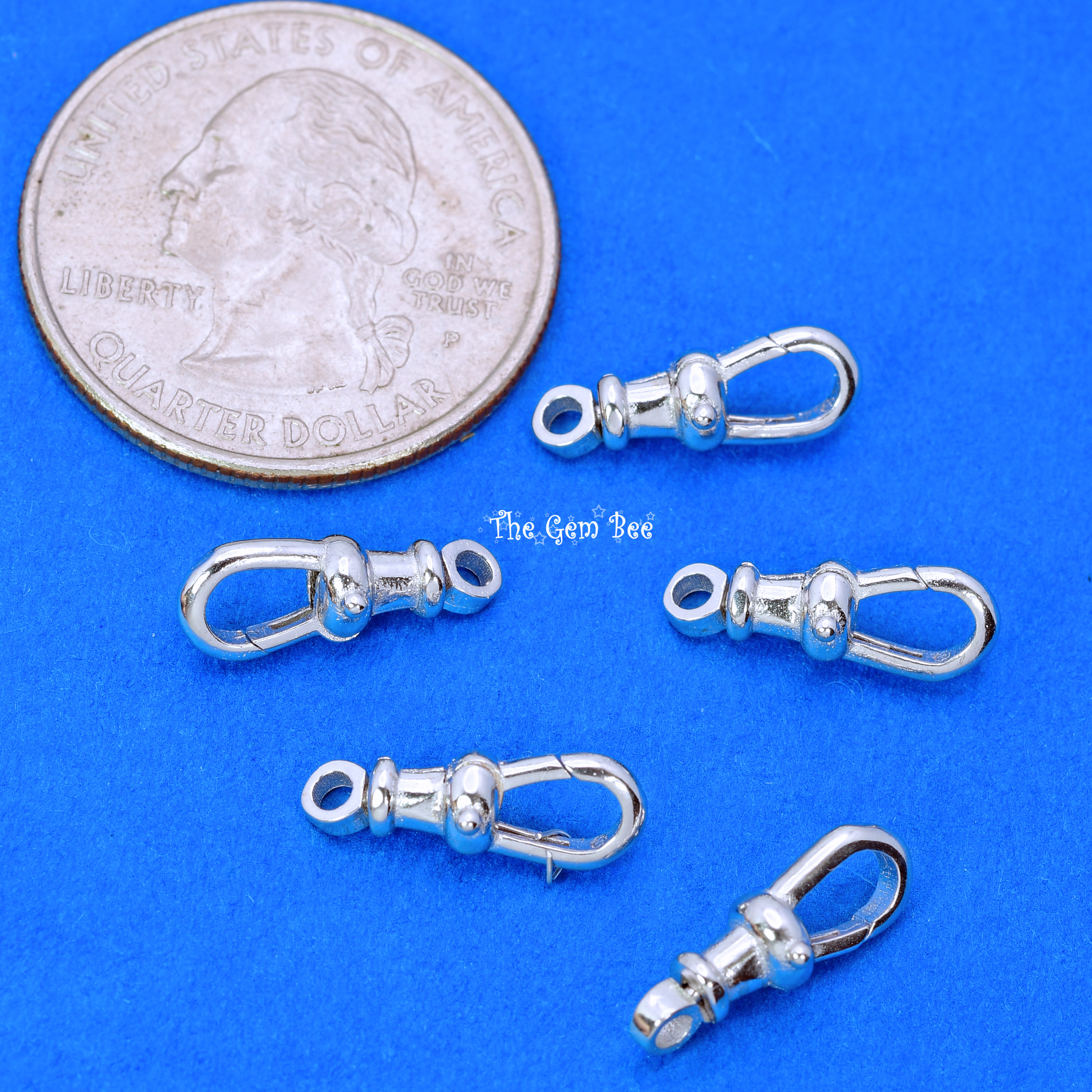 5.3mmx14.5mm 14k Solid White Gold Swivel Push Lock Dog Clip