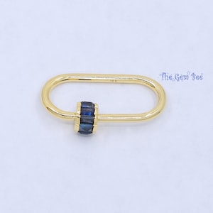 14.5mmx26mm Large 14K Solid Yellow Gold Blue Sapphire Multi Charm Holder Screw Secured Carabiner Lock Enhancer Pendant