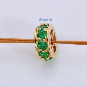 7mm 18k Solid Yellow Gold Emerald Eternity Rondelle Spacer Finding Bead Quantity: 1 piece or 5 pieces