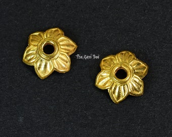 8.5mm 18k Solid Yellow Gold Leaf Flower Floral Design Bead Cap Finding Quantity: (2) or (10)