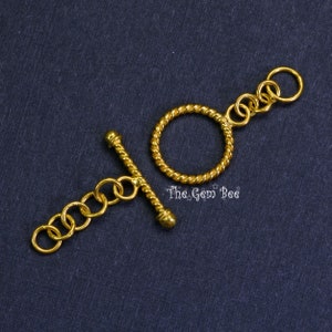 18k Solid Yellow Gold Circle Twisted Wire Toggle Clasp Finding With Extender Chain