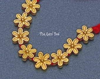 6mm 18k Solid Yellow Gold Fancy Daisy Flower Design Spacer Finding Beads 2" Strand (8 pieces)
