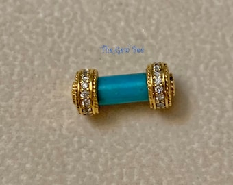 18k Solid Yellow Gold Fancy Diamond Coral Turquoise Tube Spacer Center Focal Bead Finding