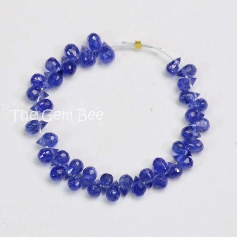 Natural Burmese Cornflower Blue Sapphire Faceted Teardrop Briolettes 3 Strand