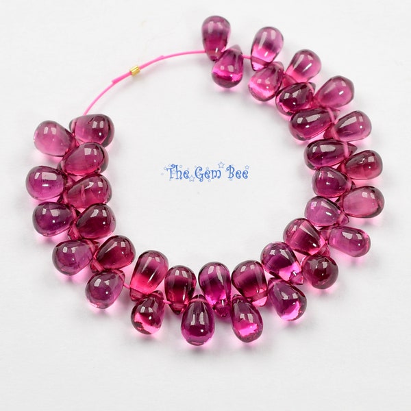 Malawi High Grade Cosmic Pink Rhodolite Garnet Smooth Full Teardrop Briolette Beads 3" strand