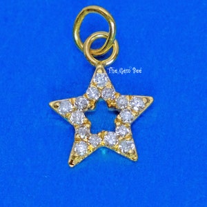 8.5mm 14K Solid Yellow Gold Diamond Star Charm Necklace Pendant