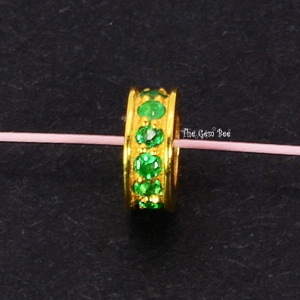 5mm 18k Solid Yellow Gold Emerald Eternity Rondelle Spacer Finding Bead
