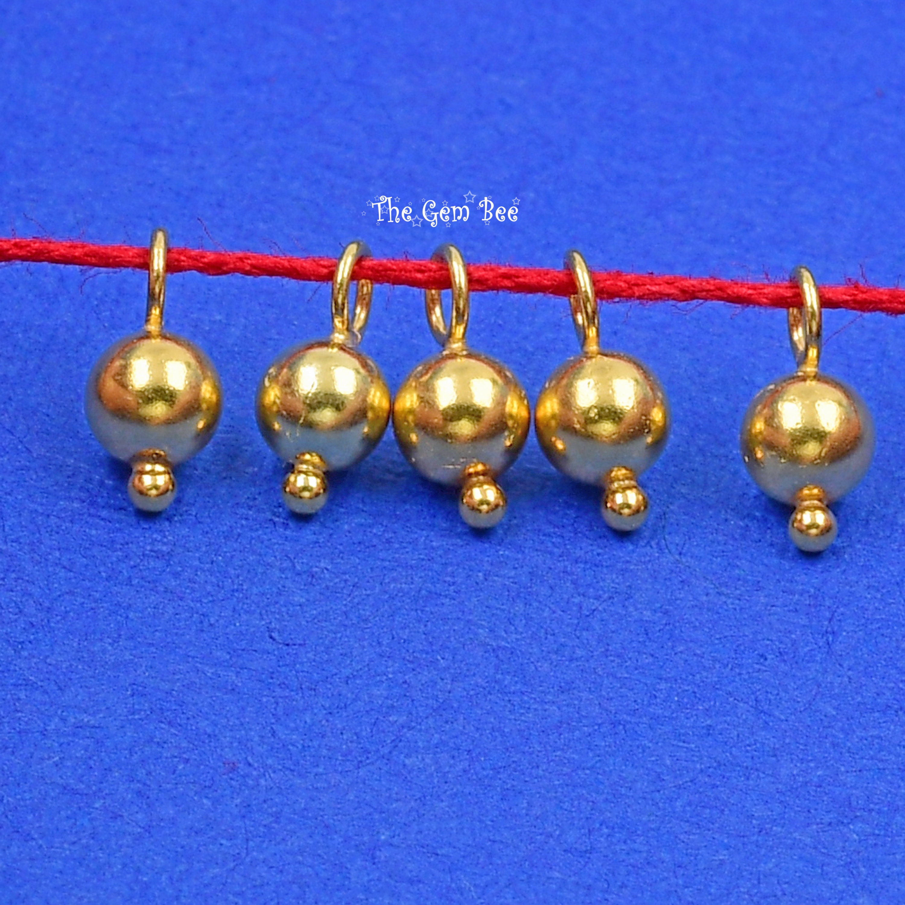 Boule En Or Jaune 18 Carats - 4 Mm X 8,5 Mm - Faite Main Avec Décor Granulé