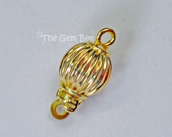 6mm 14k Solid Yellow Gold Fluted Sphere Clasp With Closed loops