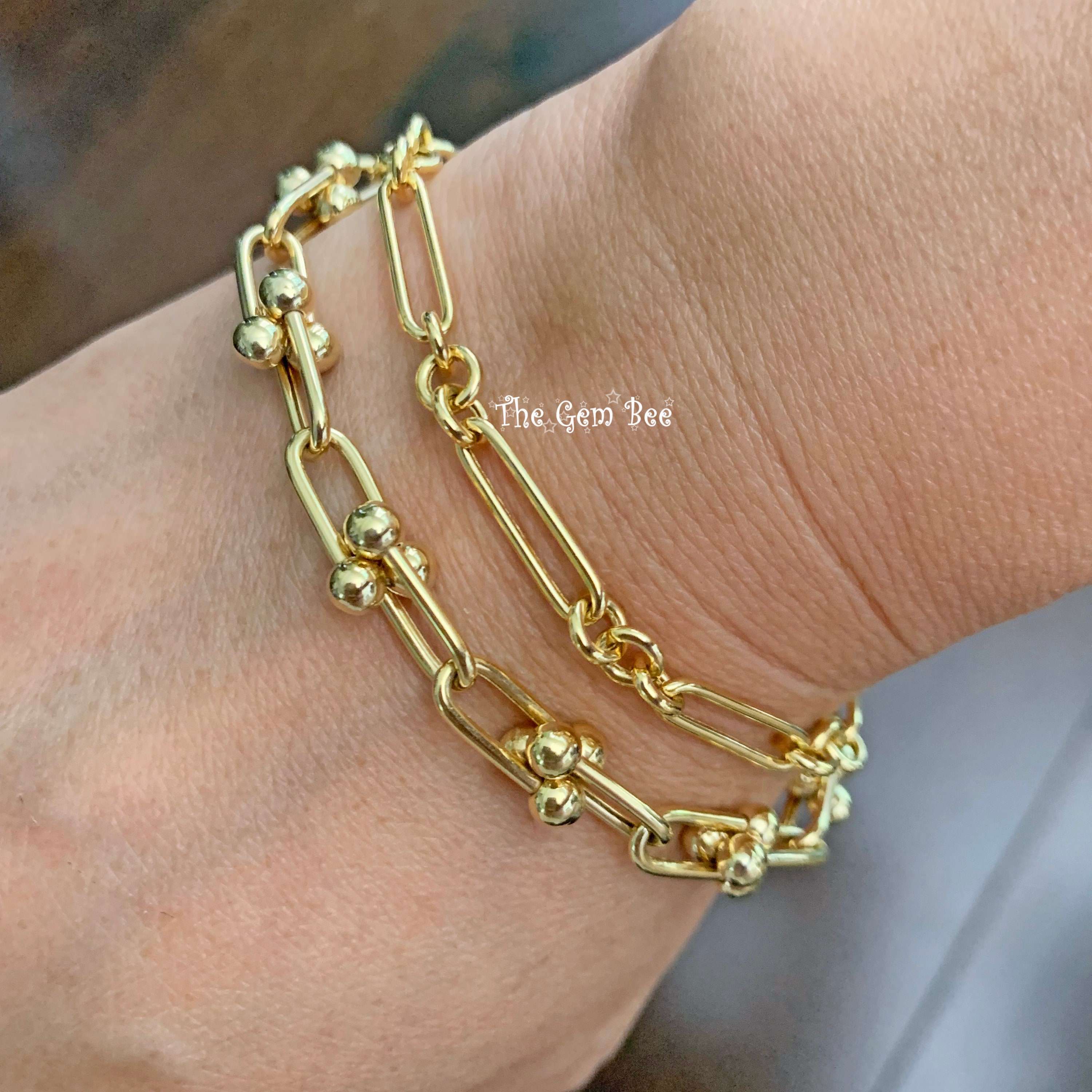 14K SOLID YELLOW GOLD Italian Paperclip Chain Bracelet 7.2