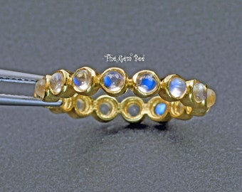 18k Solid Yellow Gold Blue Flash Moonstone Cabochon Eternity Ring SIZE 6 or 7