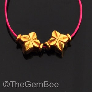18k Solid Yellow Gold 5.5mmx4.6mm Clover Quatrefoil Spacer Findings Beads PAIR