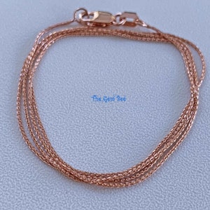 14K SOLID Rose Pink Gold Baby Wheat Spiga Espiga Chain Necklace 18 inch Length with Lobster Clasp