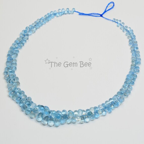 Gem Santa Maria Aquamarine Faceted Teardrop Briolette Bead 16 Inch 