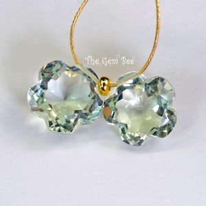 7.8mm Green Amethyst Prasiolite Faceted Carved Carving Flower Briolette Beads PAIR