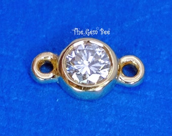 0.10CT 14K Solid Yellow Gold Diamond Bezel Connector (1 piece)