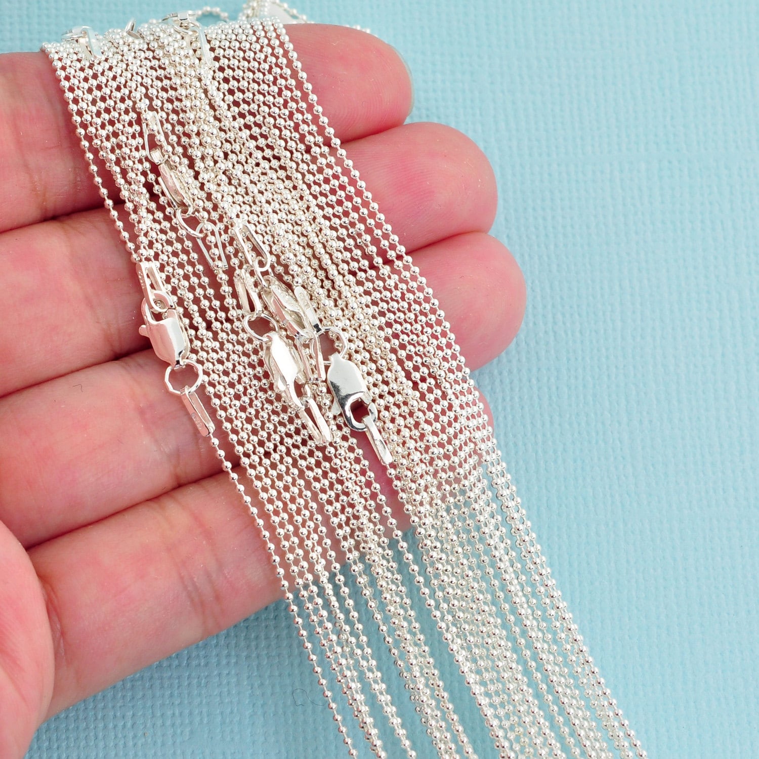 1MM Sterling Silver Ball Chain Necklace With Lobster Clasp Etsy