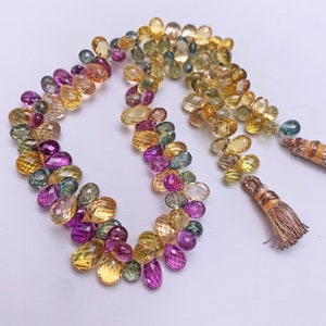Natural Multi Color Large Sapphire Faceted Teardrop Briolette Bead 9.5&quot; strand