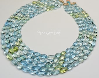 1245.88CT Finest Gem Grade Aquamarine Beryl Oval Nugget Pebble Bead 111" Strand