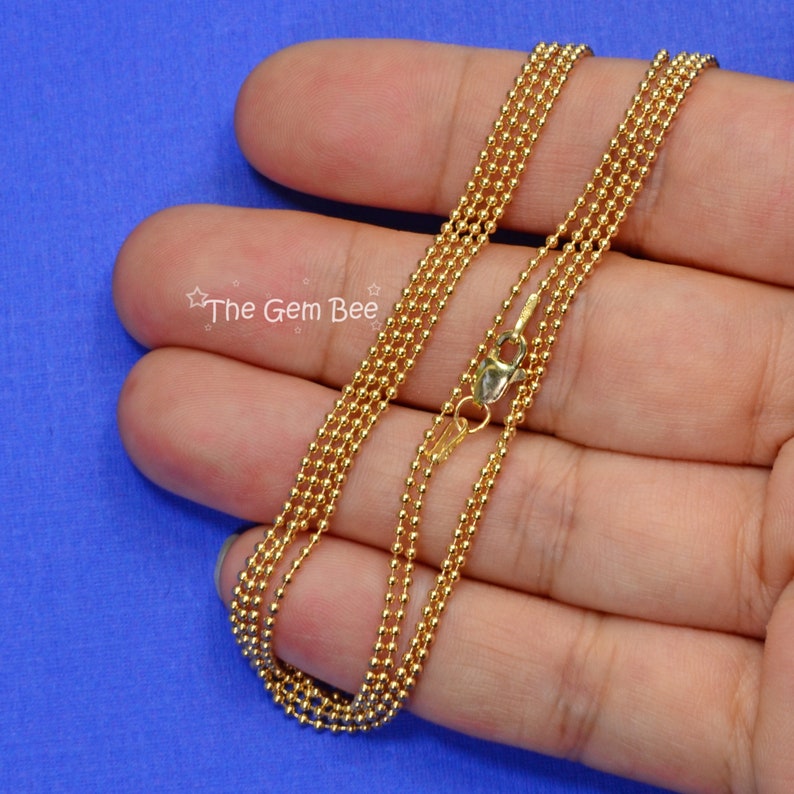 1.2mm 14K SOLID YELLOW GOLD Beaded Ball Chain Necklace 18 Inch Etsy