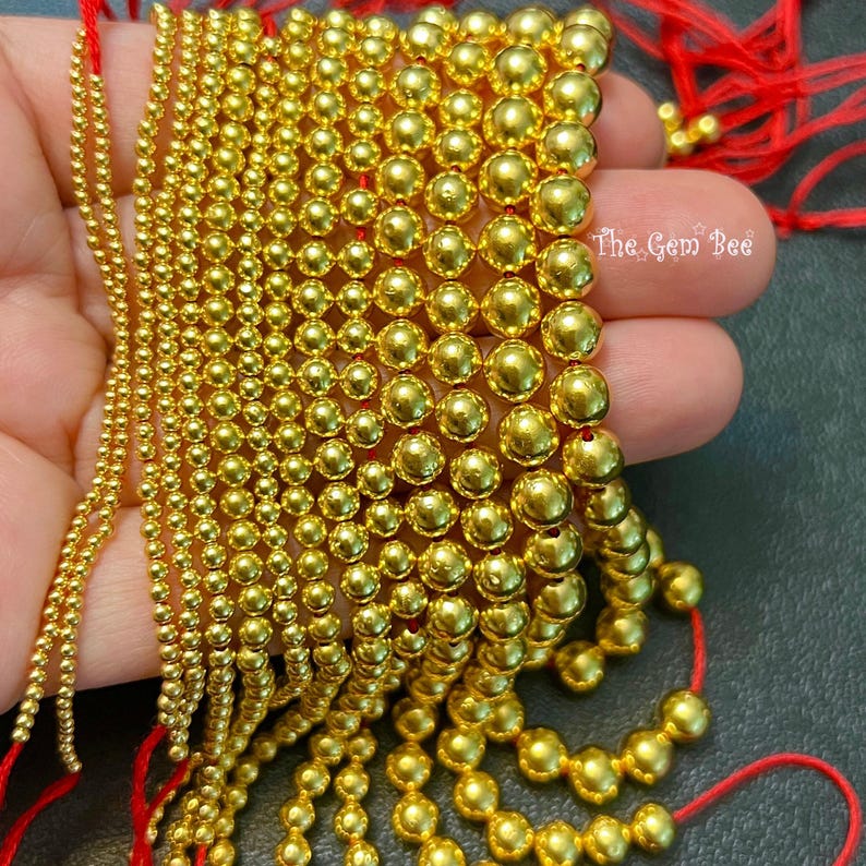 18k Solid Yellow Gold 4mm Handmade Plain Round Sphere Globe Spacer Balls Beads image 9