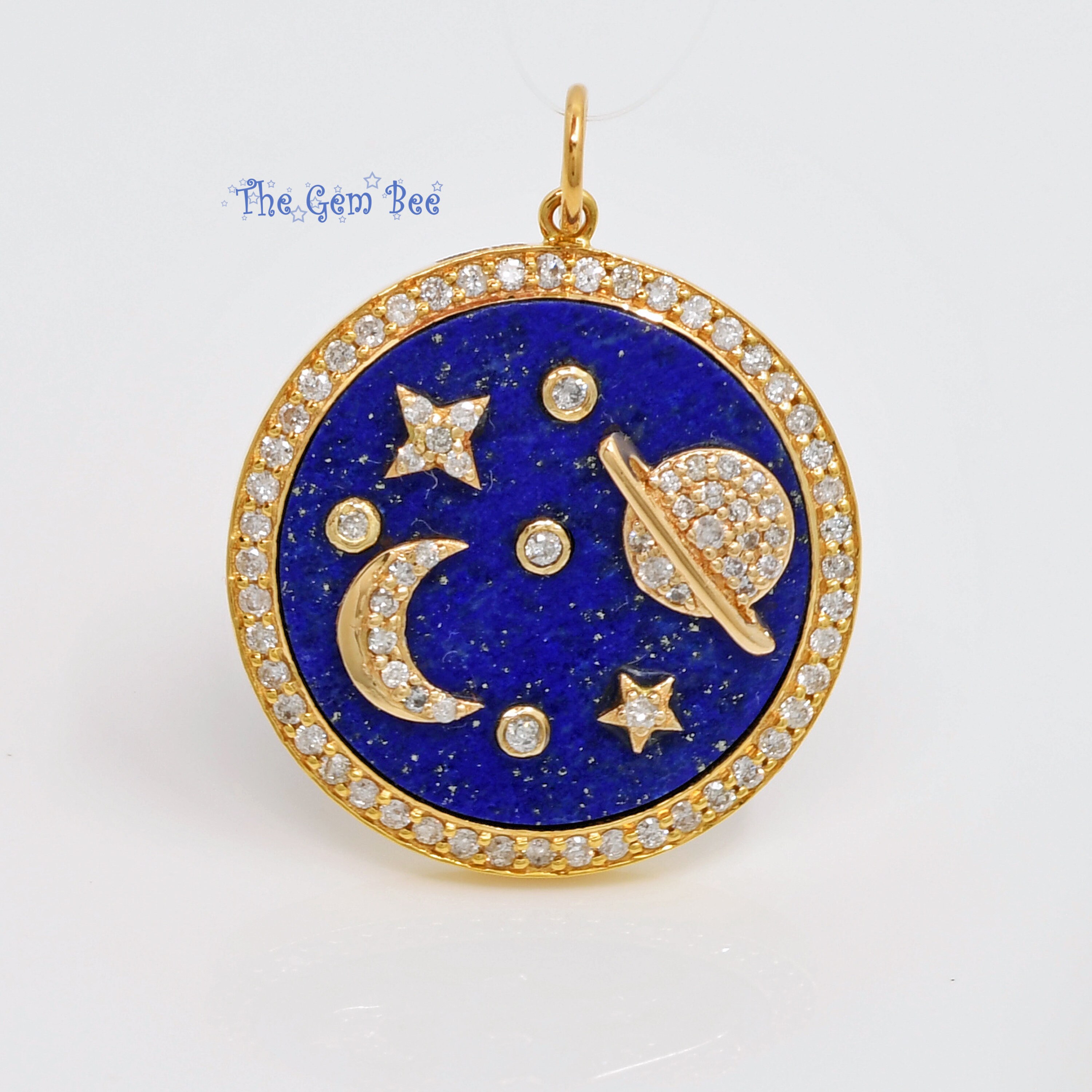 23.5 mm 14K ソリッド イエロー ゴールド ラージ ラピスラズリ