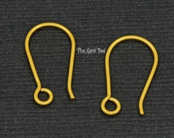 9mmx16.5mm 20 GAUGE 18k Solid Yellow Gold French Hook Earwires With 3.5mm Open Loop Pair