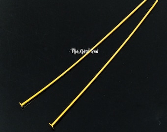 24 gauge 18k Solid Yellow Gold 1.5 or 2 INCH Flat Headpin With 1.4mm Ends Pair (2) or (1) or (10)