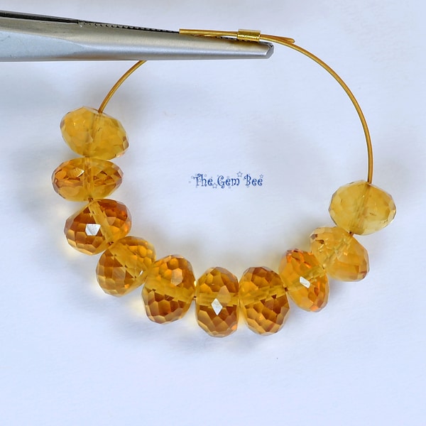 6.5mm Finest Golden Citrine Faceted Rondelle Bead (10)