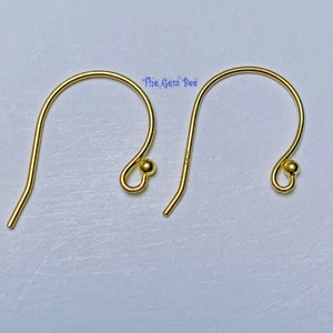 14K Solid Yellow Gold 22 Gauge Hook Earwires with Ball Ends 11mmx16mm