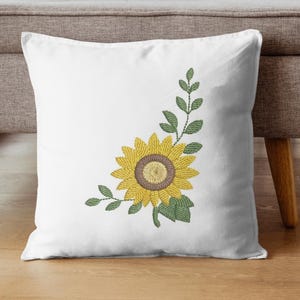 Diseño de bordado de esquina de girasol / Diseño floral abierto dividido / Archivo de bordado a máquina de 4x4 y 5x7