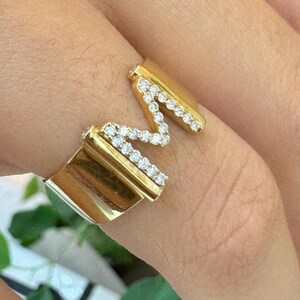 Anillo de oro personalizado con letras y diamantes, anillo de oro personalizado con diamantes, anillo con nombre, anillo apilable, regalo para ella, día de San Valentín