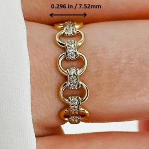 Bague chaîne en or 14 carats, chaîne à maillons en or massif, bague à superposer délicate, bague en or minimaliste, bague en diamant véritable, Saint-Valentin