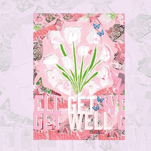 Soft pink and white paper flowers get well digital card