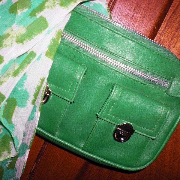 Bright Green 2 Pocket Mini Purse With Free Scarf