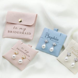 Bridesmaid Earrings 18k Gold Plated Bridesmaid Pearl Knot Earrings | Tie the Knot Bangles Bridesmaid Gifts Earrings Bridesmaid Jewelry Pouch