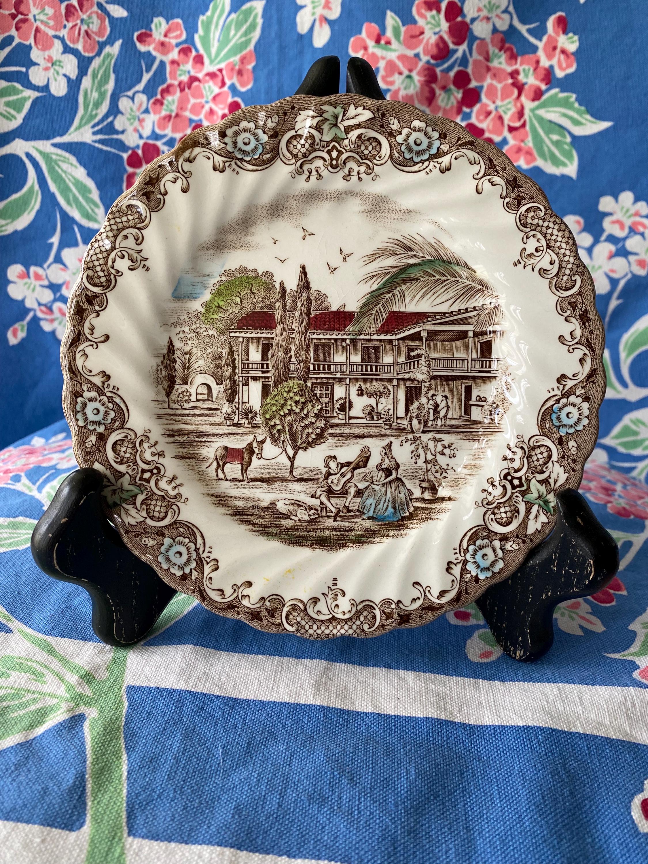 Vintage Johnson Brothers “Heritage Hall”  6 inch Plate – Colonial Charm in Brown Transferware -Replacement-Wall decor
