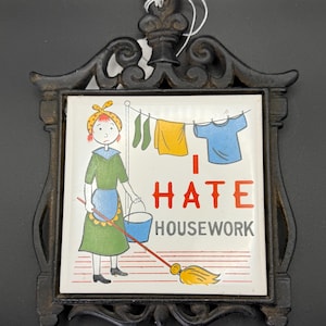 vintage cast iron ceramic tile trivet wall decor, kitchen