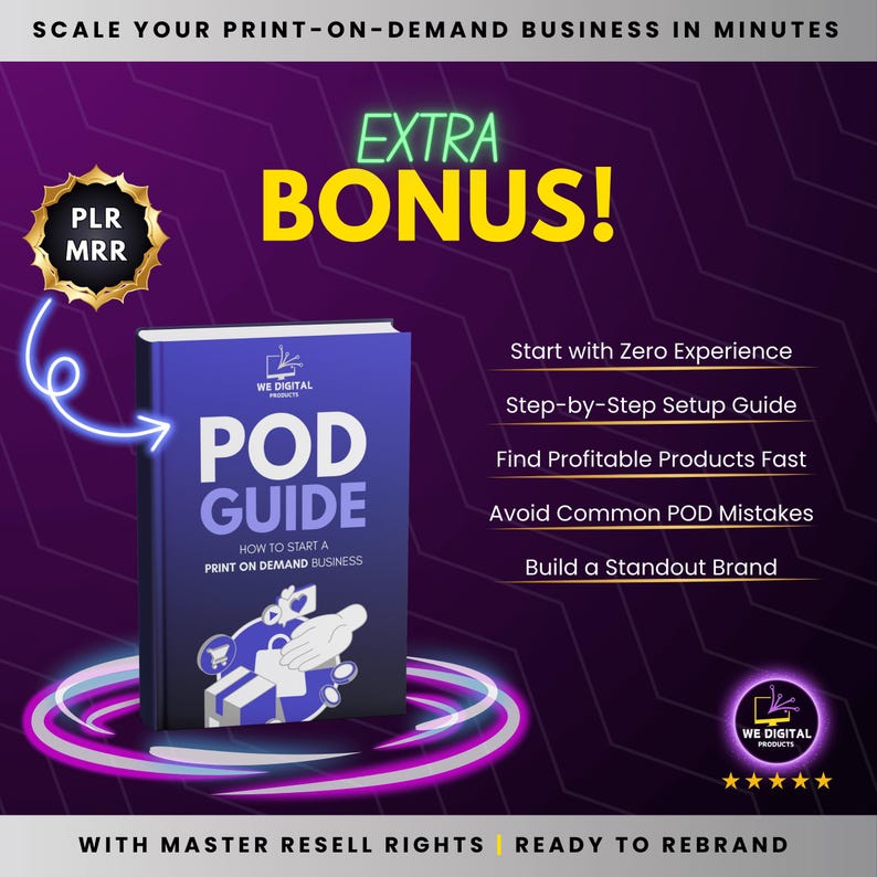 Extra bonus: POD Guide with step-by-step instructions for starting your print-on-demand business from scratch. Find profitable products fast, avoid mistakes, and build your brand with confidence.