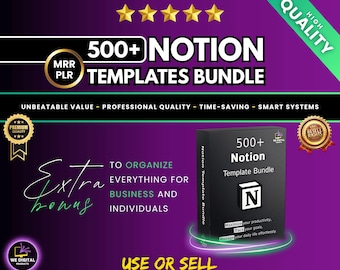500+ Notion Templates Bundle | Digital Business Planners | Productivity & Organization Tools | Editable Notion MRR PLR
