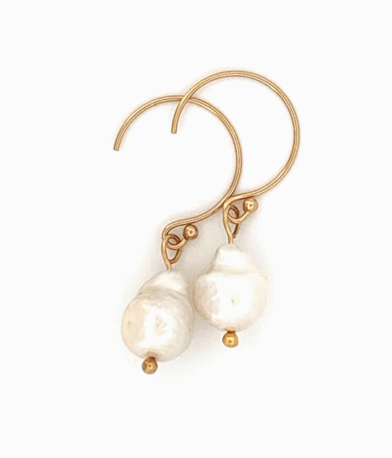 Baroque Pearl Earrings with 14K Gold Filled Hooks – Handmade & Elegant