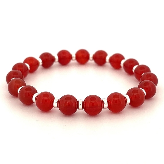 Carnelian Bracelet with Sterling Silver – Handmade & Elastic