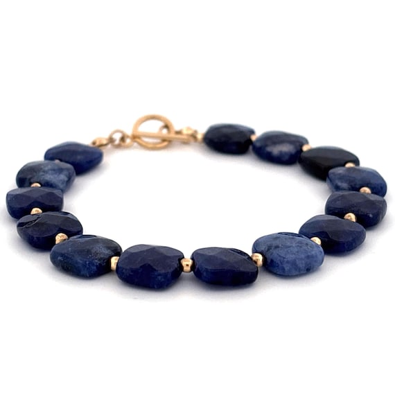Sodalite Bracelet with 14K Gold Filled and Toggle Clasp – Handmade & Elegant