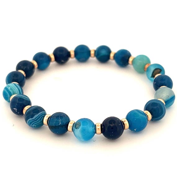 Sardonyx Bracelet with 14K Rose Gold Filled – Handmade & Elastic