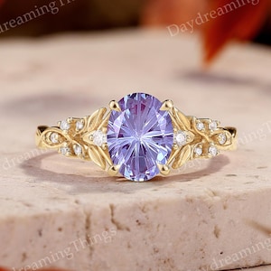 Unique Firework Cut Alexandrite Engagement Ring | Nature Inspired Lab Alexandrite Leaf Wedding Ring Purple Gemstone Cluster Rings For Women