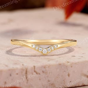 Moissanite Curved Wedding Band | Yellow Gold Matching Rings Wedding Ring Handmade Jewelry Stackable Promise Rings for Women Anniversary Gift