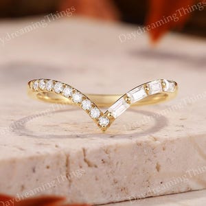 Unique Baguette Moissanite Curved Wedding Band Yellow Gold Moissanite Wedding Ring Matching Rings Handmade Jewelry Promise Rings for Women