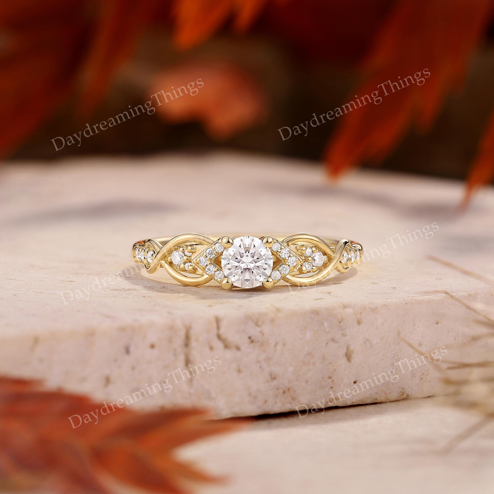 Art Deco Moissanite Engagement Ring | Yellow Gold Moissanite Ring ...