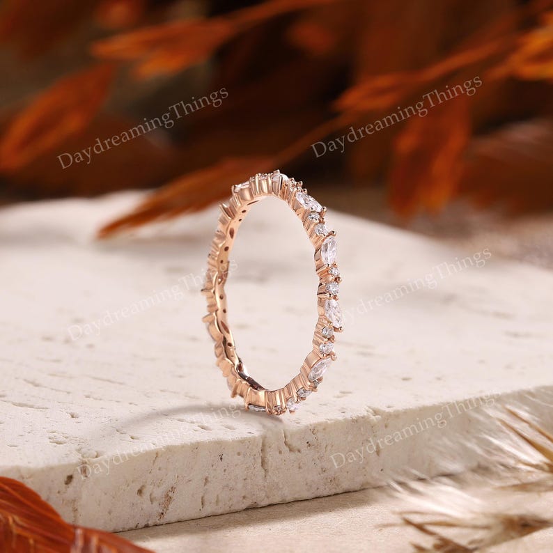 Marquise Moissanite Eternity Band: Rose Gold Art Deco Ring - Etsy
