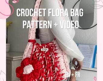 PDF-bestand | Haak-schoudertas-tutorial met bloem | patroon en gedetailleerde video voor beginners, eenvoudig en snel | FLORA